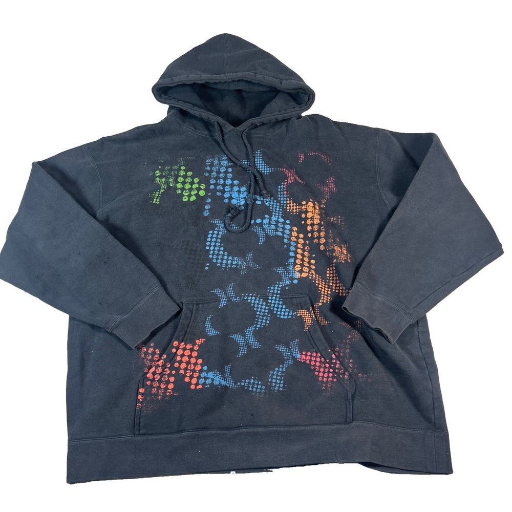 Y2K Hurley Mens Hoodie Size XL Blue Distressed Pullover Skateboard Fleece